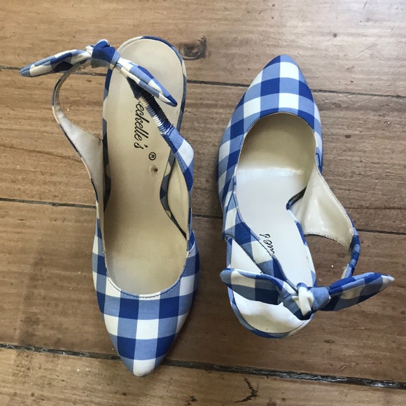 blue gingham heels